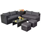 Costway 8PCS Patio Rattan Furniture Set Storage Table Ottoman cover