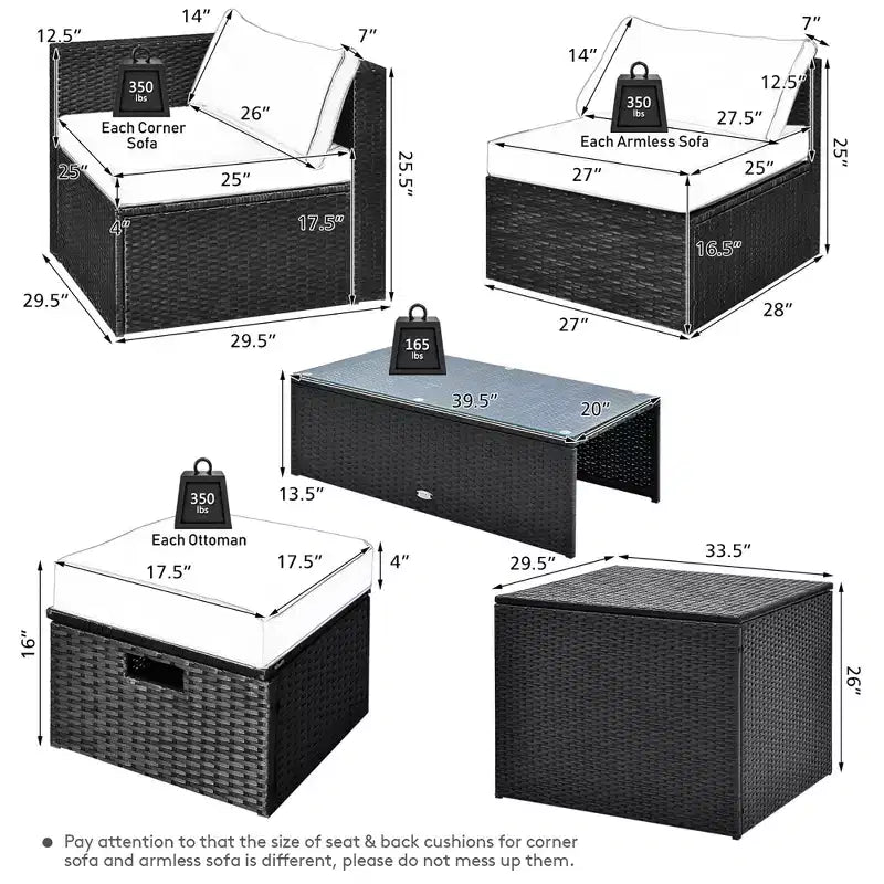 Costway 8PCS Patio Rattan Furniture Set Storage Table Ottoman cover