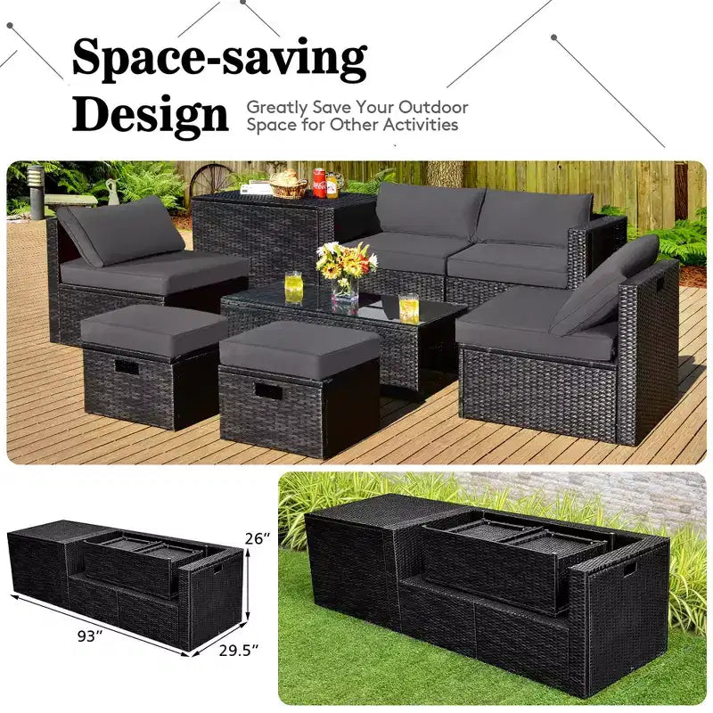Costway 8PCS Patio Rattan Furniture Set Storage Table Ottoman cover