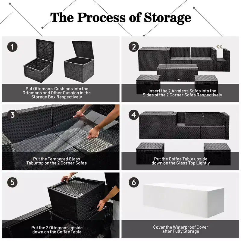 Costway 8PCS Patio Rattan Furniture Set Storage Table Ottoman cover