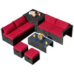 Costway 8PCS Patio Rattan Furniture Set Storage Table Ottoman cover