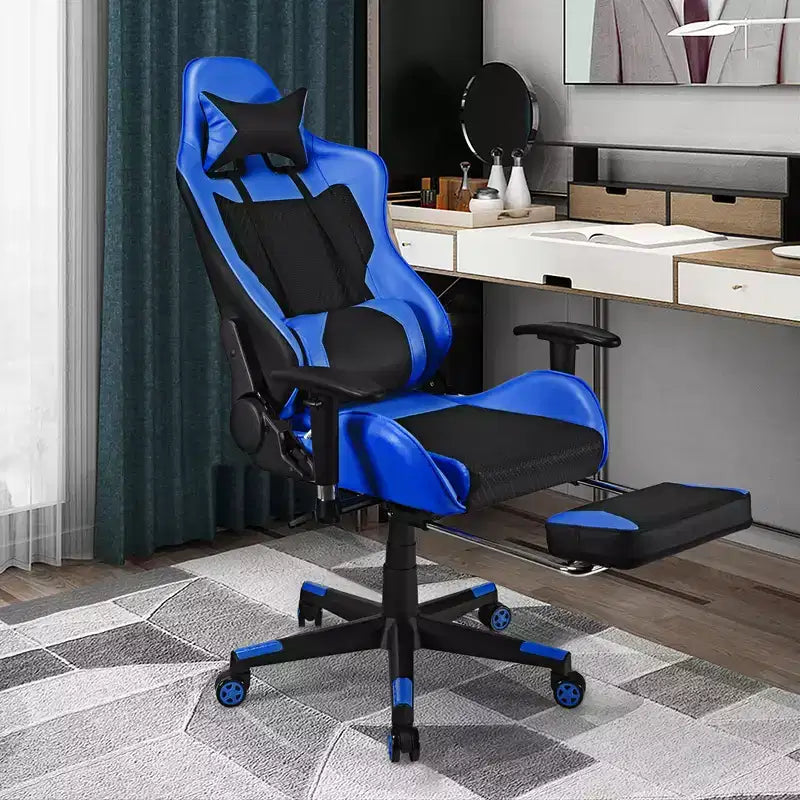 Costway Massage Gaming Chair Reclining Racing Office Computer Chair with Footrest White\Blue\Pink\Red