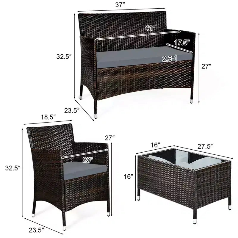 Costway 8PCS Rattan Patio Furniture Set Cushioned Sofa Chair
