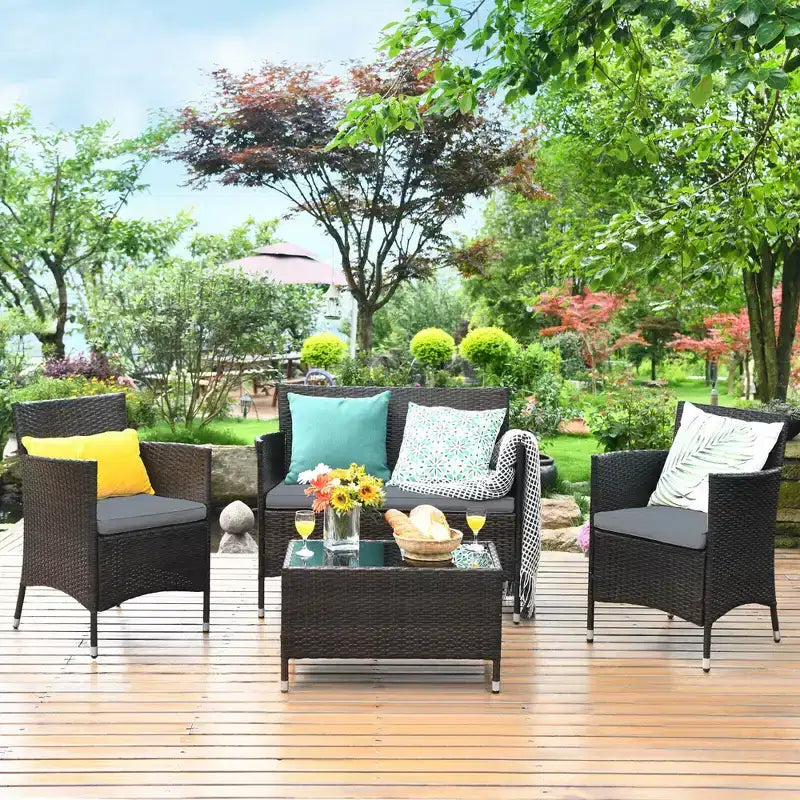 Costway 8PCS Rattan Patio Furniture Set Cushioned Sofa Chair