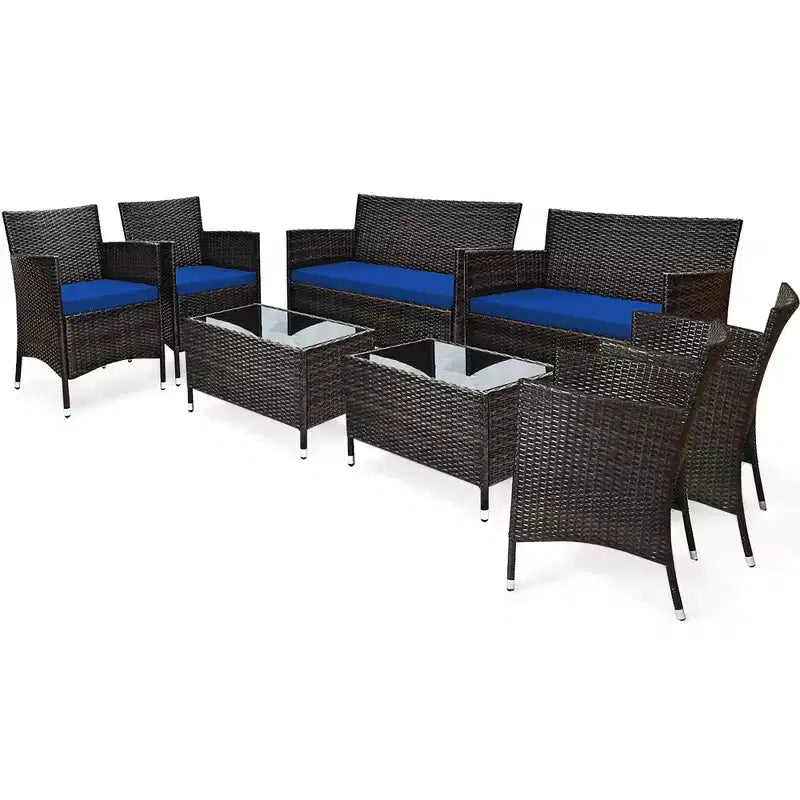 Costway 8PCS Rattan Patio Furniture Set Cushioned Sofa Chair