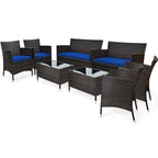 Costway 8PCS Rattan Patio Furniture Set Cushioned Sofa Chair