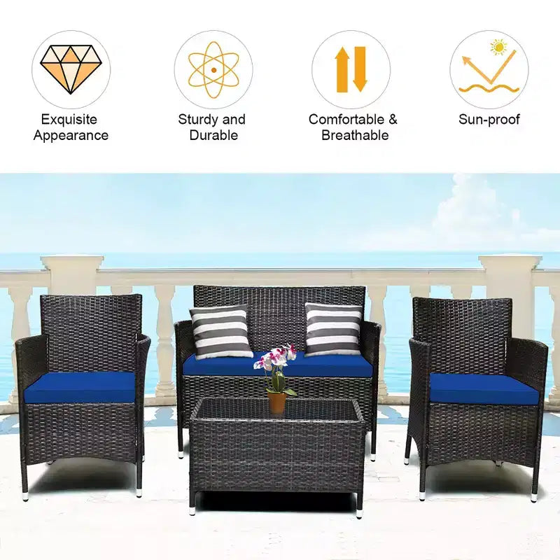 Costway 8PCS Rattan Patio Furniture Set Cushioned Sofa Chair
