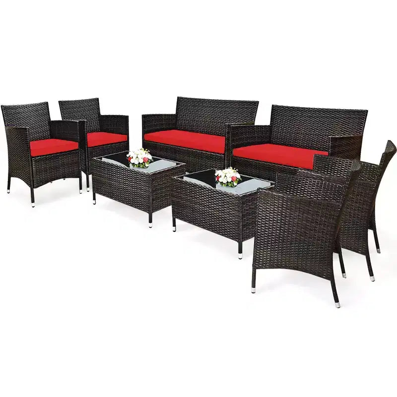 Costway 8PCS Rattan Patio Furniture Set Cushioned Sofa Chair