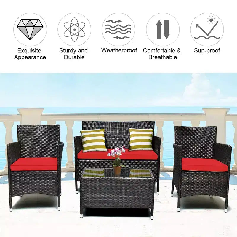Costway 8PCS Rattan Patio Furniture Set Cushioned Sofa Chair