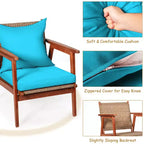 Costway Ensemble de Meubles de Jardin 4 Pièces en Rotin Cadre en Bois d'Acacia Canapé-Fauteuil Coussins Turquoise