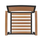 Emma and Oliver 5 Piece Patio Table Set - Synthetic Teak Poly Slats - 30 x 48 Steel Framed Table with Umbrella Holder Hole - 4 Stackable Club Chairs