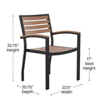 Emma and Oliver 5 Piece Patio Table Set - Synthetic Teak Poly Slats - 30 x 48 Steel Framed Table with Umbrella Holder Hole - 4 Stackable Club Chairs