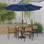 Ensemble de table de patio 7 pièces Emma et Oliver - 4 chaises empilables en faux teck synthétique - Table en faux teck - Parasol avec base