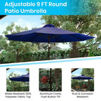 Ensemble de table de patio 7 pièces Emma et Oliver - 4 chaises empilables en faux teck synthétique - Table en faux teck - Parasol avec base