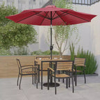 Ensemble de table de patio 7 pièces Emma et Oliver - 4 chaises empilables en faux teck synthétique - Table en faux teck - Parasol avec base