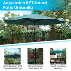 Ensemble de table de patio 7 pièces Emma et Oliver - 4 chaises empilables en faux teck synthétique - Table en faux teck - Parasol avec base