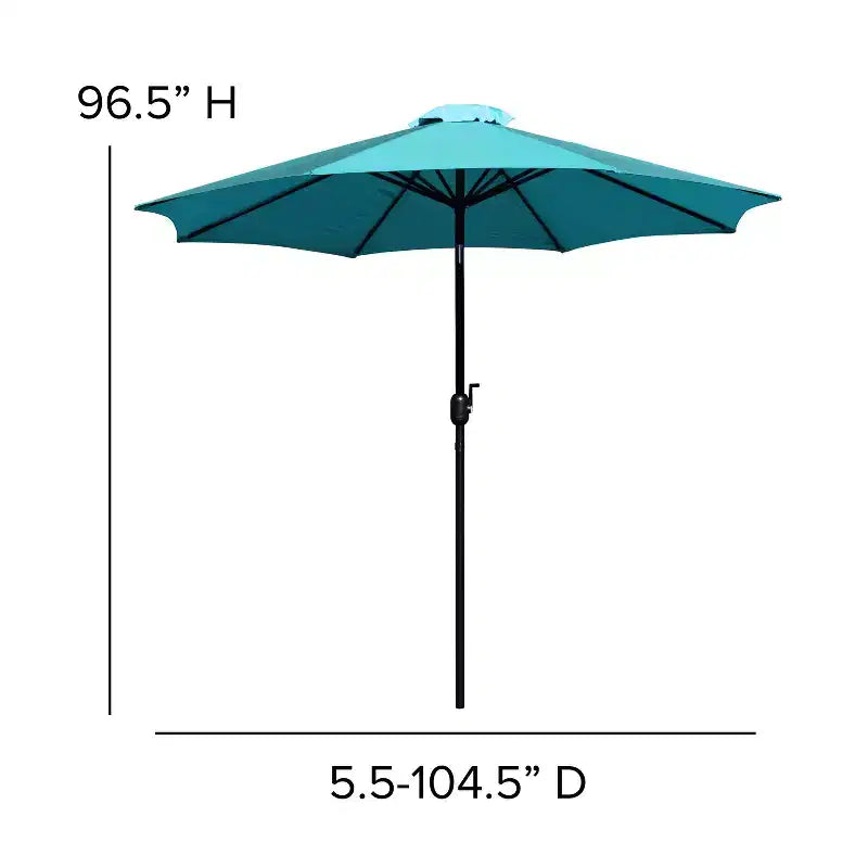 Ensemble de table de patio 7 pièces Emma et Oliver - 4 chaises empilables en faux teck synthétique - Table en faux teck - Parasol avec base