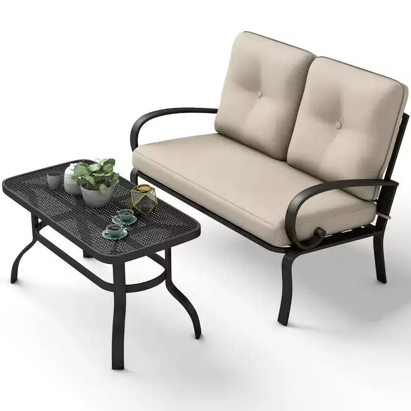 Costway Ensemble de 2 Meubles de Jardin avec Canapé, Table Basse et Banc Rembourré