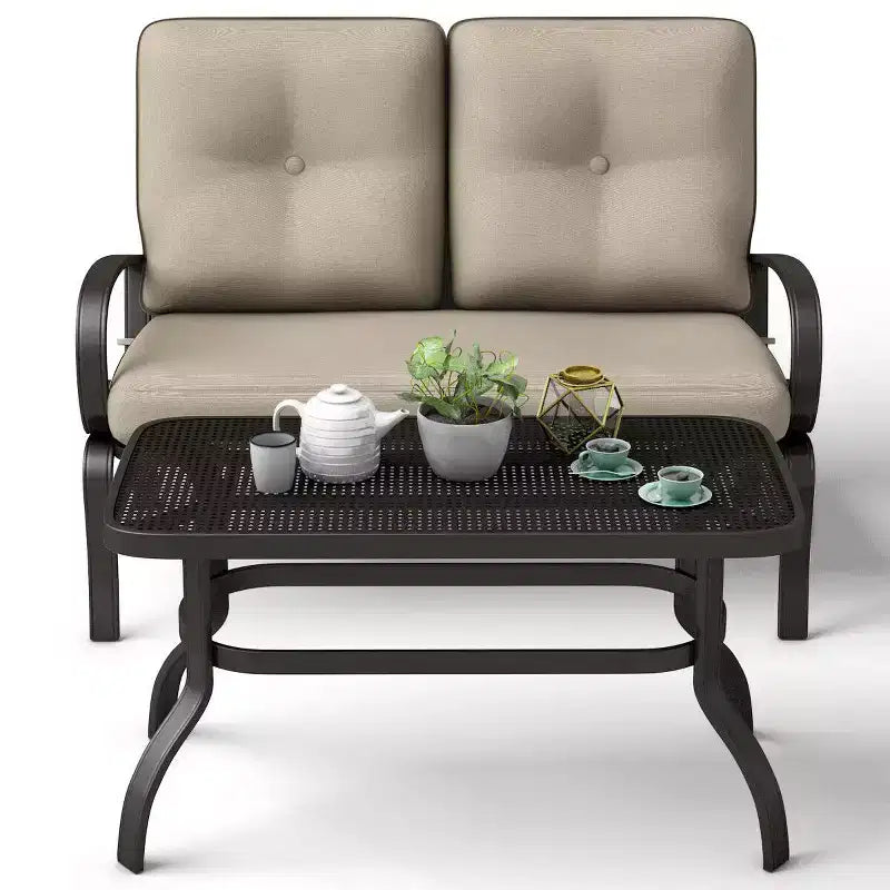 Costway Ensemble de 2 Meubles de Jardin avec Canapé, Table Basse et Banc Rembourré