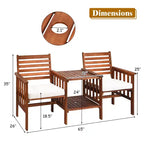 Costway Patio Loveseat Conversation Set Acacia Wood Chair Coffee Table Cushioned White\ Red