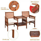 Costway Patio Loveseat Conversation Set Acacia Wood Chair Coffee Table Cushioned White\ Red