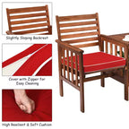 Costway Patio Loveseat Conversation Set Acacia Wood Chair Coffee Table Cushioned White\ Red