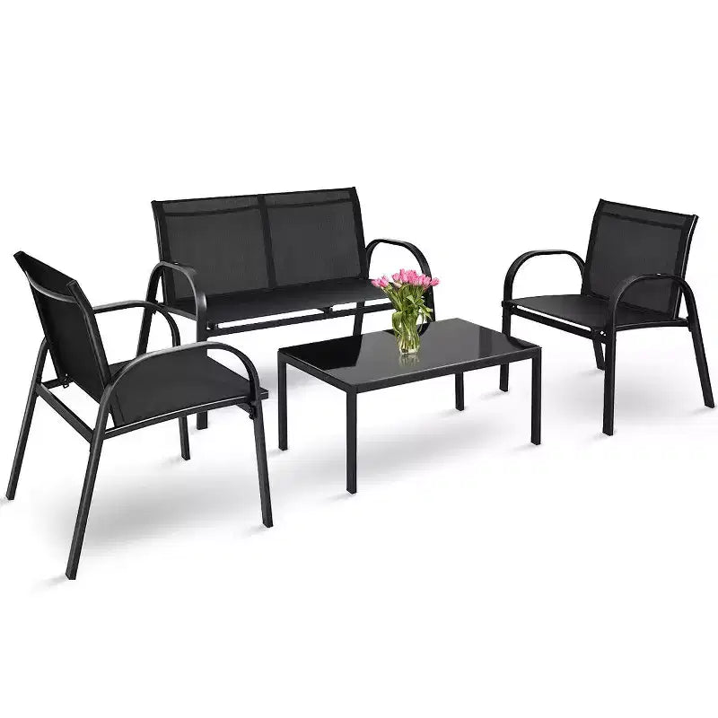 Costway 4 PCS Patio Furniture Set Sofa Coffee Table Steel Frame Garden Outdoor Deck