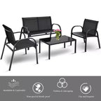 Costway 4 PCS Patio Furniture Set Sofa Coffee Table Steel Frame Garden Outdoor Deck