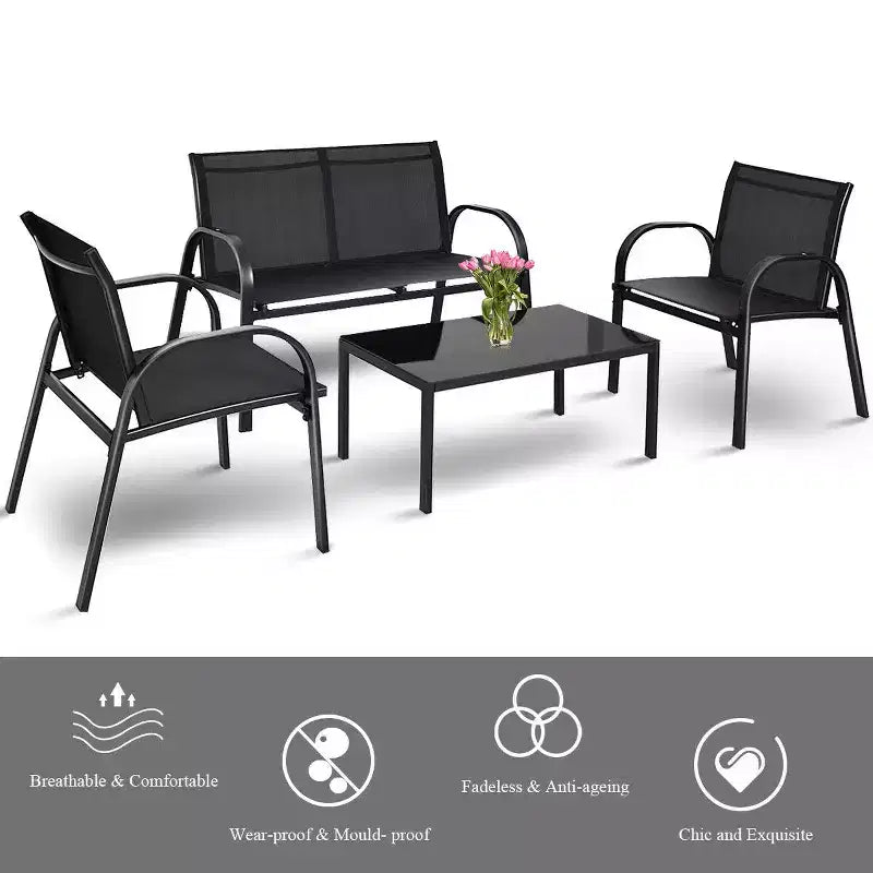 Costway 4 PCS Patio Furniture Set Sofa Coffee Table Steel Frame Garden Outdoor Deck