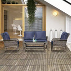 Outsunny Ensemble de Canapés 4 Pièces en Rotin Tressé d'Extérieur, Salon de Jardin en Rotin PE avec 4 Chaises et Table, Matériau Résistant à l'Eau
