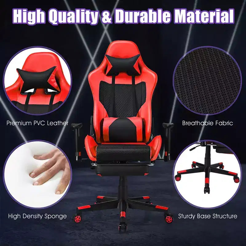 Costway Massage Gaming Chair Recliner Racing Chair w/ Massage Lumbar Support & Footrest