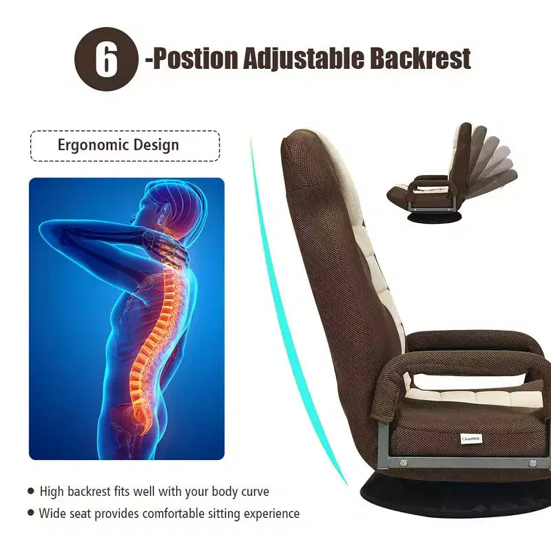 Costway 360-Degree Swivel Gaming Floor Chair with Foldable Adjustable Backrest