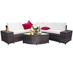 Costway 6PCS Rattan Furniture Set Conversation Cushioned Sofa Armrest Garden Turquoise\White