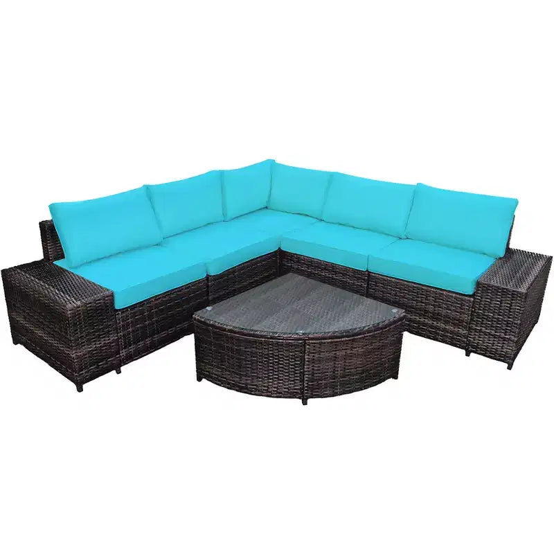 Costway 6PCS Rattan Furniture Set Conversation Cushioned Sofa Armrest Garden Turquoise\White
