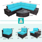 Costway 6PCS Rattan Furniture Set Conversation Cushioned Sofa Armrest Garden Turquoise\White