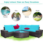 Costway 6PCS Rattan Furniture Set Conversation Cushioned Sofa Armrest Garden Turquoise\White