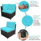 Costway 6PCS Rattan Furniture Set Conversation Cushioned Sofa Armrest Garden Turquoise\White