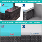 Costway 6PCS Rattan Furniture Set Conversation Cushioned Sofa Armrest Garden Turquoise\White