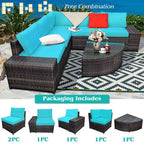 Costway 6PCS Rattan Furniture Set Conversation Cushioned Sofa Armrest Garden Turquoise\White