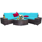 Costway 6PCS Rattan Furniture Set Conversation Cushioned Sofa Armrest Garden Turquoise\White