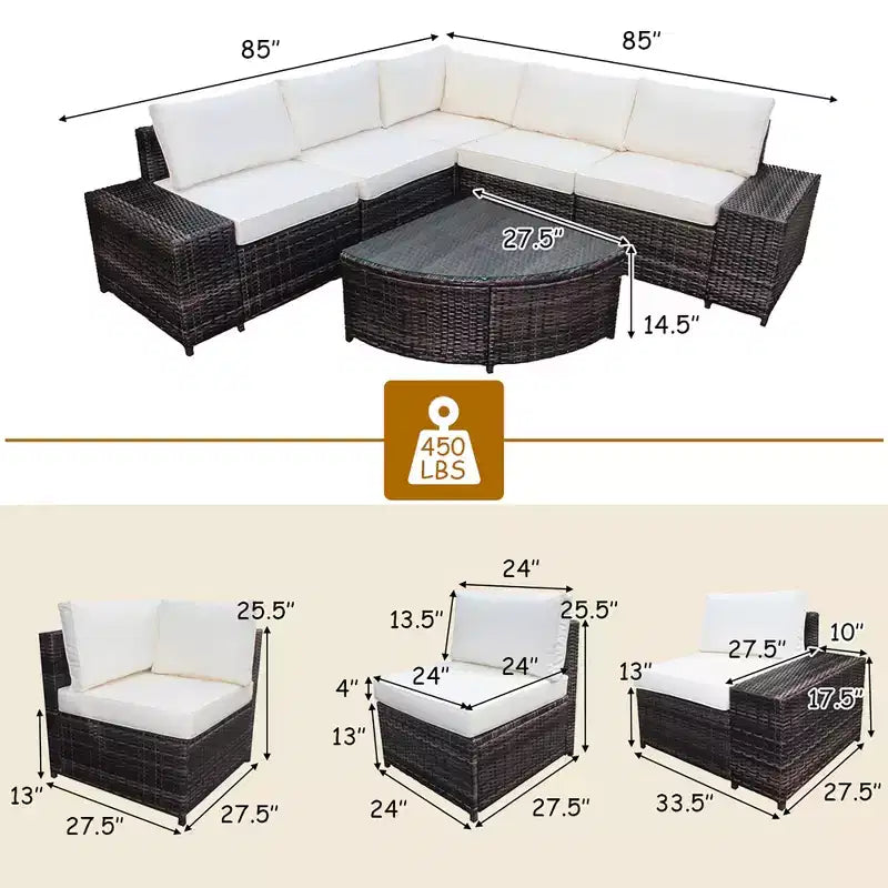 Costway 6PCS Rattan Furniture Set Conversation Cushioned Sofa Armrest Garden Turquoise\White