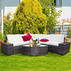 Costway 6PCS Rattan Furniture Set Conversation Cushioned Sofa Armrest Garden Turquoise\White