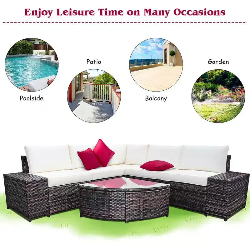 Costway 6PCS Rattan Furniture Set Conversation Cushioned Sofa Armrest Garden Turquoise\White
