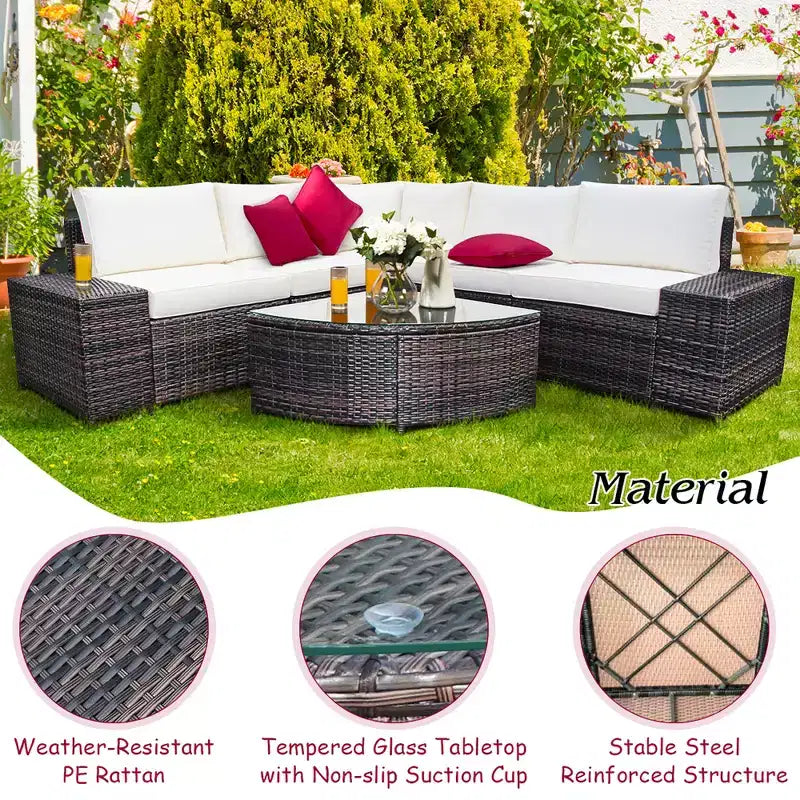 Costway 6PCS Rattan Furniture Set Conversation Cushioned Sofa Armrest Garden Turquoise\White