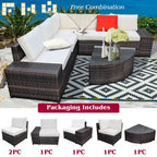 Costway 6PCS Rattan Furniture Set Conversation Cushioned Sofa Armrest Garden Turquoise\White