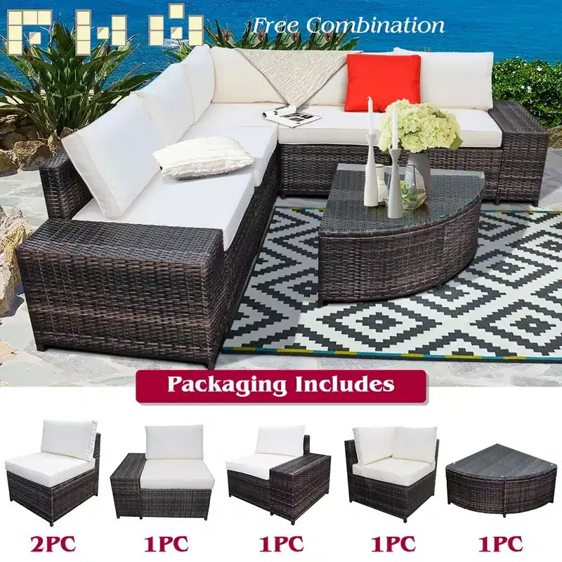 Costway 6PCS Rattan Furniture Set Conversation Cushioned Sofa Armrest Garden Turquoise\White