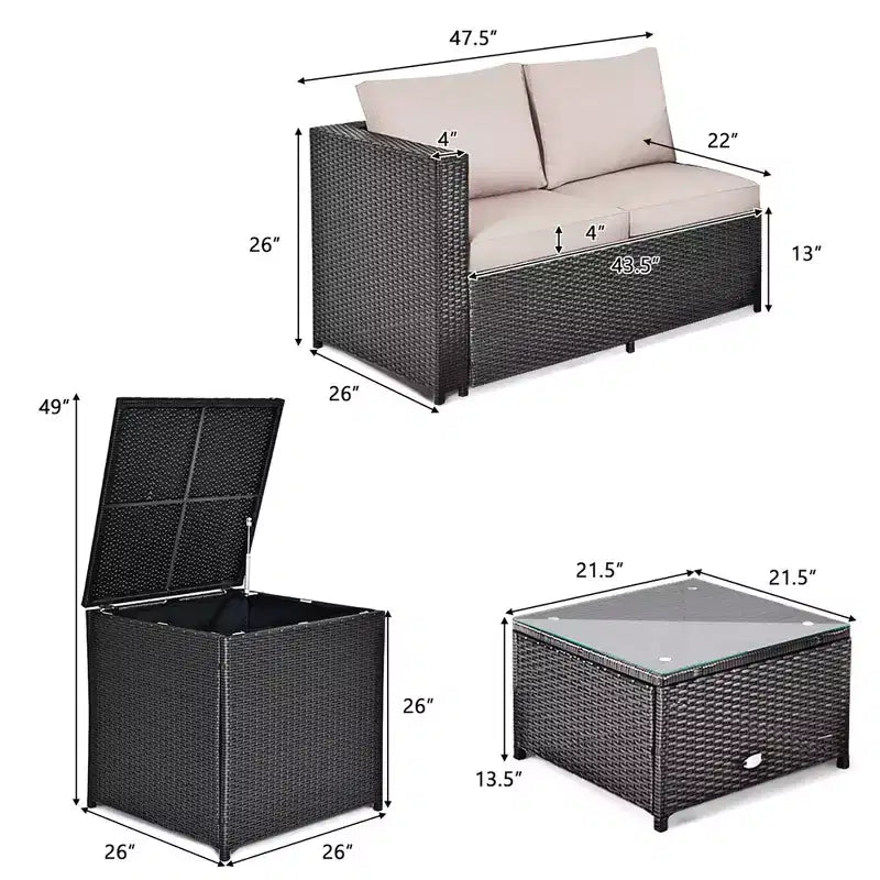 Ensemble de Meubles de Jardin en Rotin 8 Pièces Costway avec Canapé Deux Places et Table de Rangement