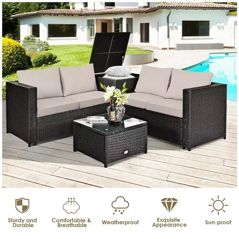 Ensemble de Meubles de Jardin en Rotin 8 Pièces Costway avec Canapé Deux Places et Table de Rangement