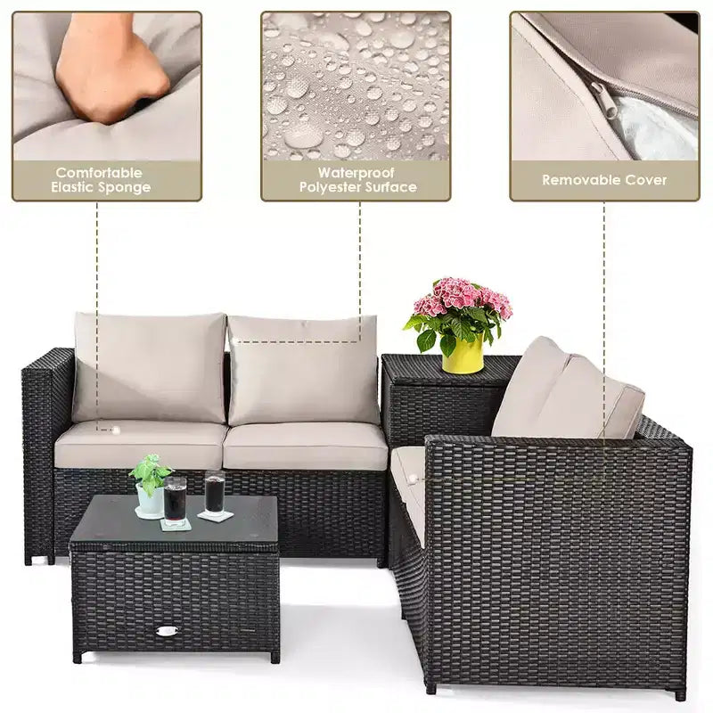 Ensemble de Meubles de Jardin en Rotin 8 Pièces Costway avec Canapé Deux Places et Table de Rangement