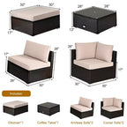 Costway 6PCS Outdoor Patio Rattan Furniture Set Sectional Sofa Ottoman Cushioned